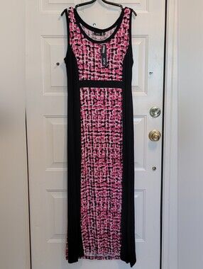 Apt. 9 Pink & Black Patterned Panel Maxi Dress Petite XL
